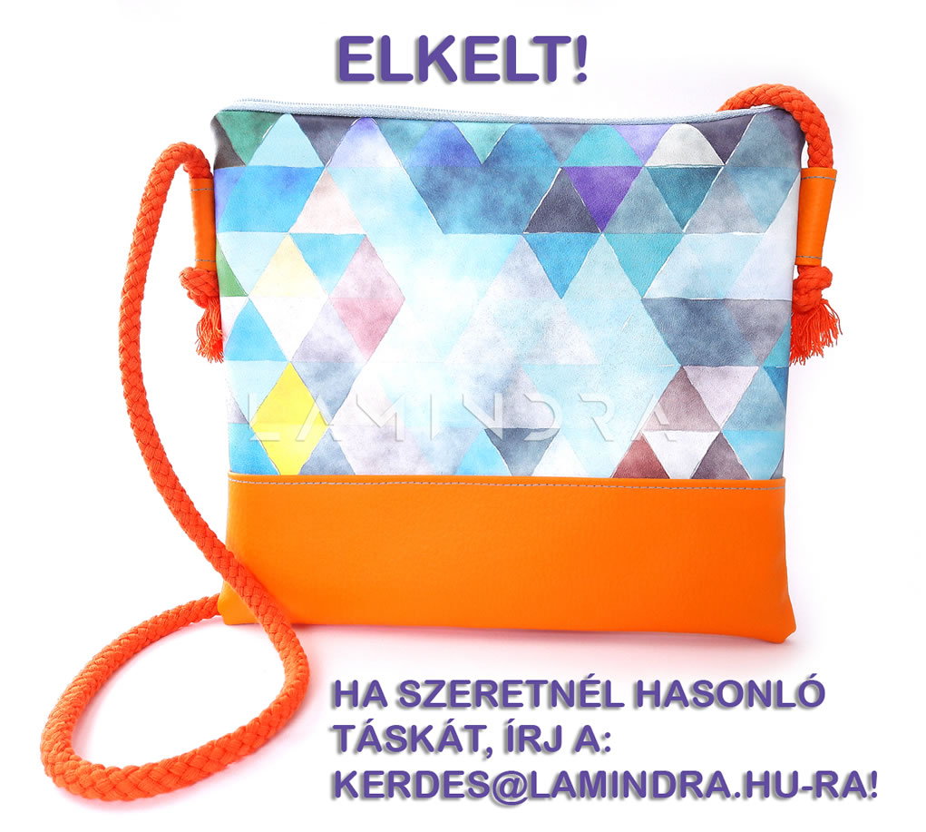 Táskák, hátizsákok, kézműves termékek: TA003, Háromszög türkiz-narancs Eco-bőr oldaltáska